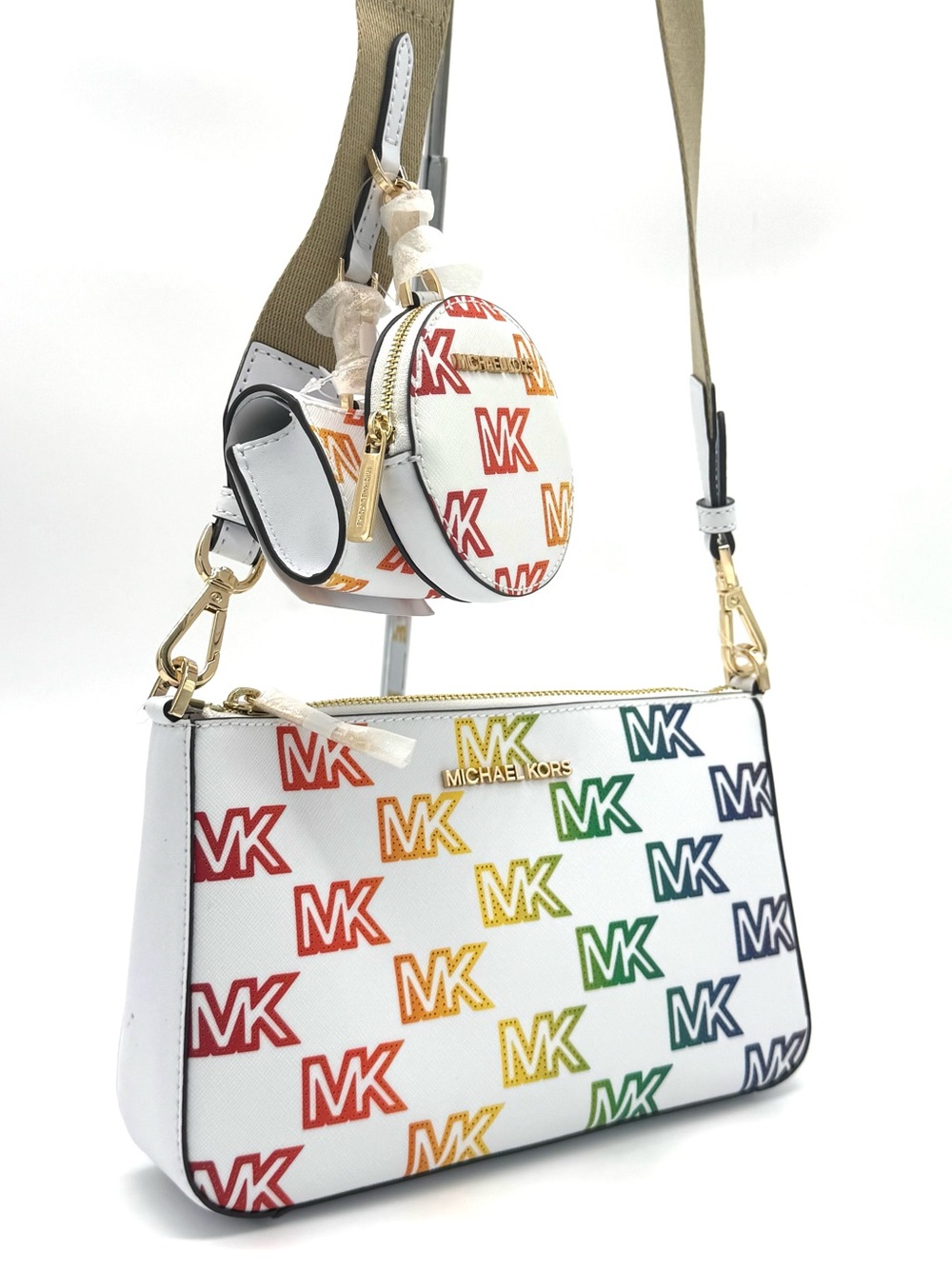 Michael Kors Jet Set Price Medium Crossbody W Tech Accessories Rainbow MK Logo